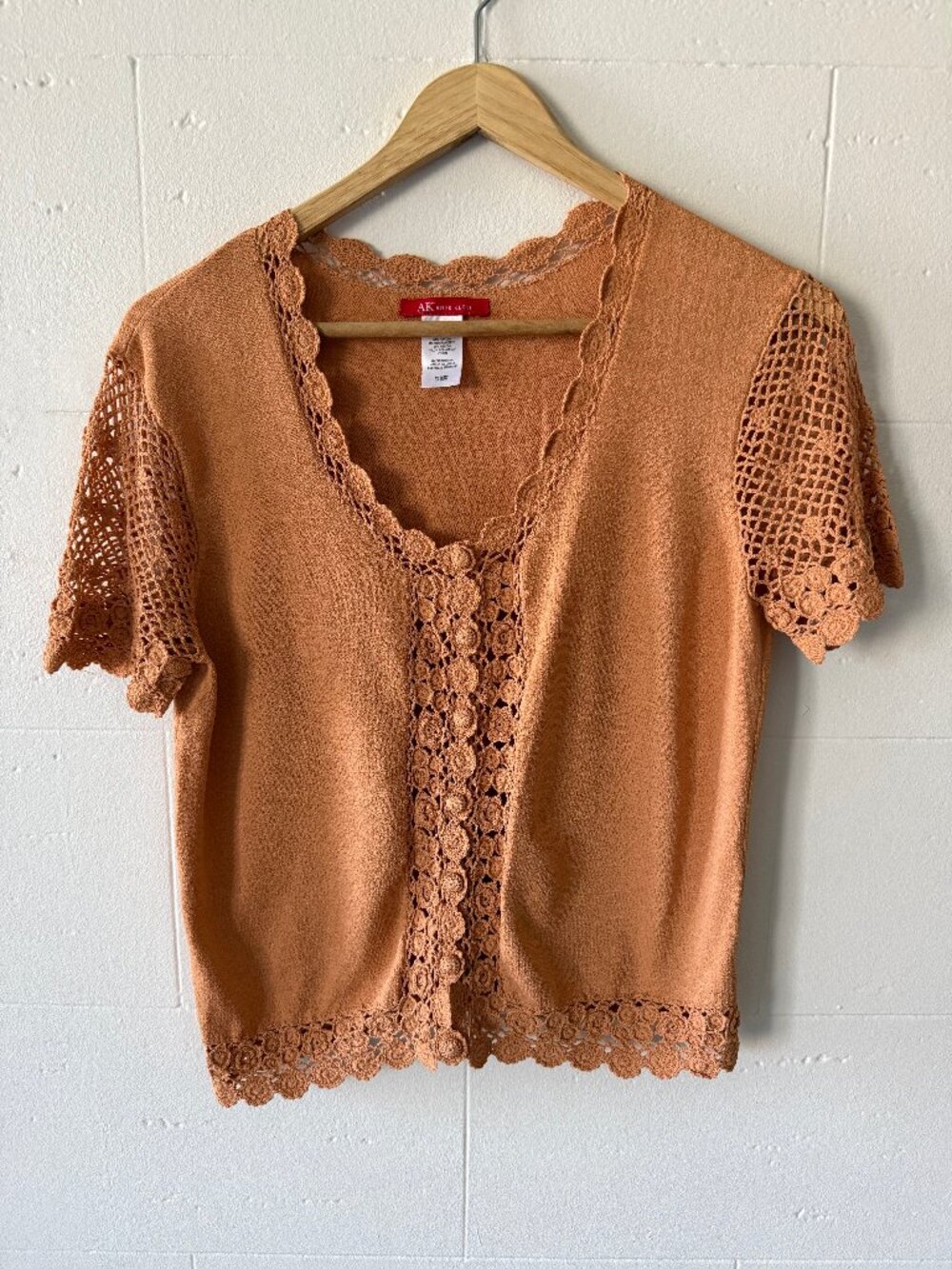 Anne Klein | Crochet Boho Short Sleeve Cardigan | Small